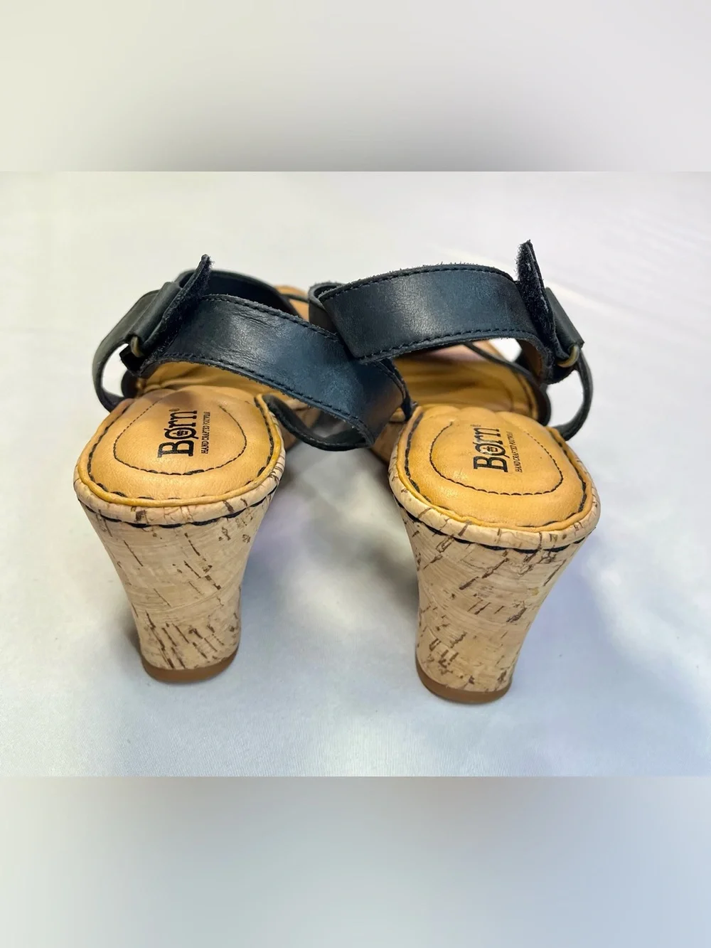 Børn Black Leather Cork Wedge Sandals Adjustable Straps Platform - 9